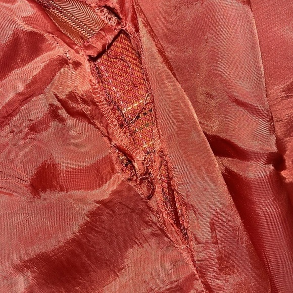 J McLaughlin Fully lined Orange Plaid Wool Mini Skirt w Faux Button Detail  4 - Picture 5 of 5